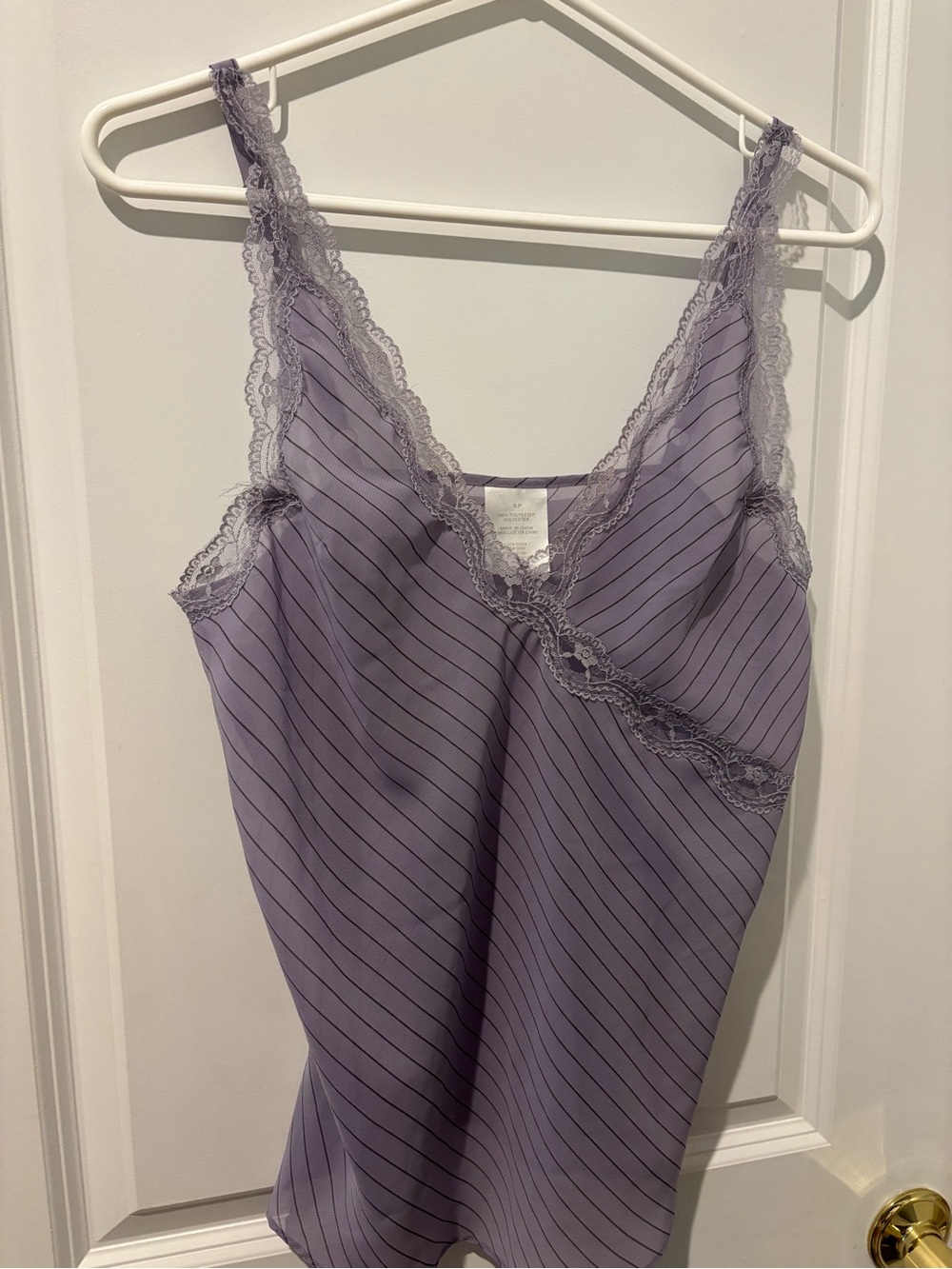 Vintage Y2K lavender dark gray thin stripes sheer lace camisole S